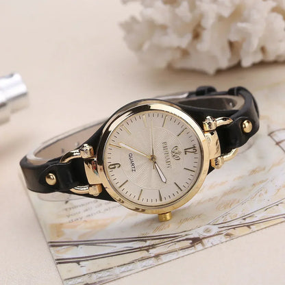 Quartz Watch Women PU Leather Thin Strap Wristwatch