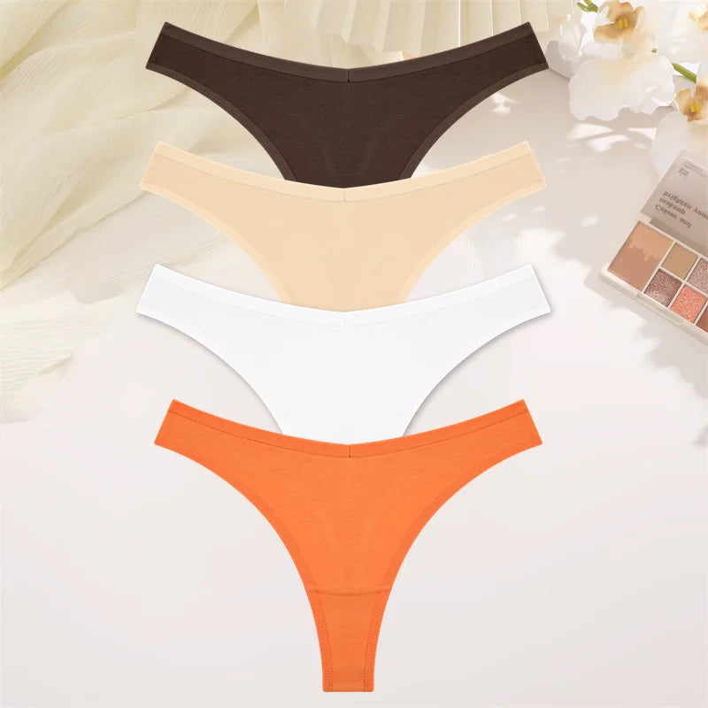 4PCS Women Cotton Thongs Female Sexy Low Waist Panties