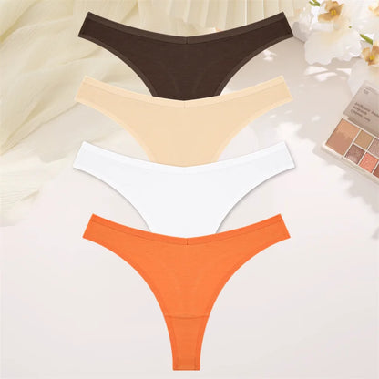 4PCS Women Cotton Thongs Female Sexy Low Waist Panties