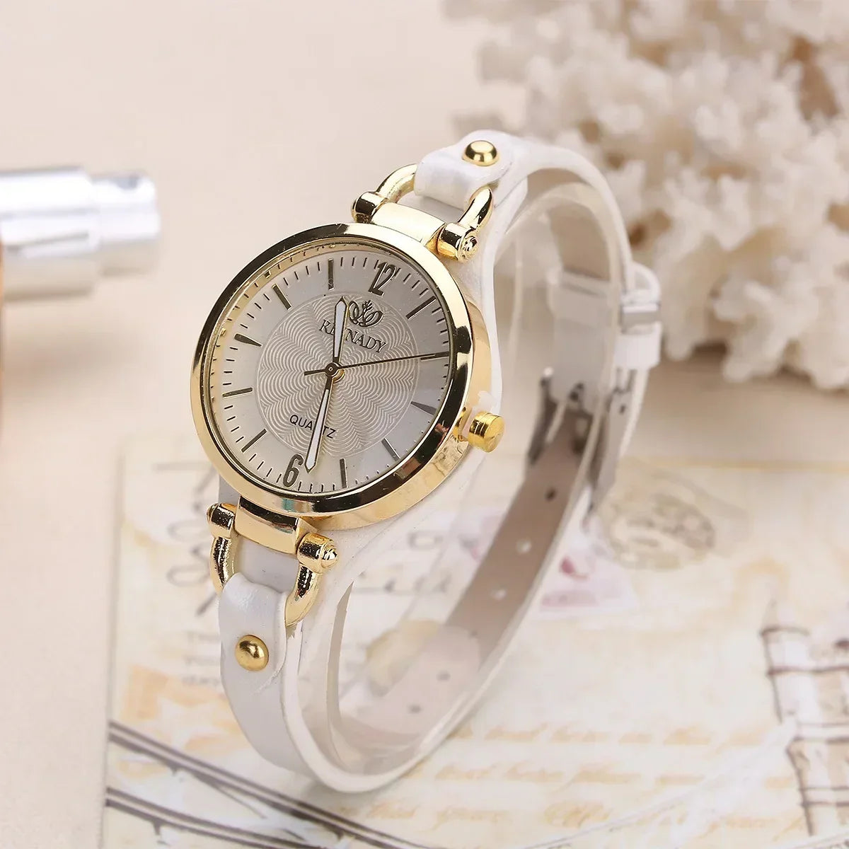 Quartz Watch Women PU Leather Thin Strap Wristwatch