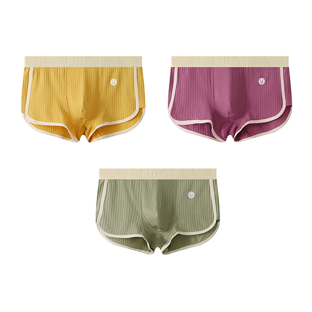 3PCS/Pack 100% Cotton Solid Striped Men's Boxer