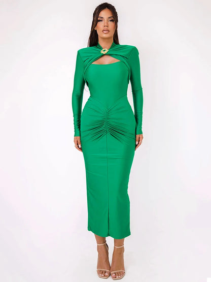 Hollow Out Long Sleeve Sexy Maxi Dress