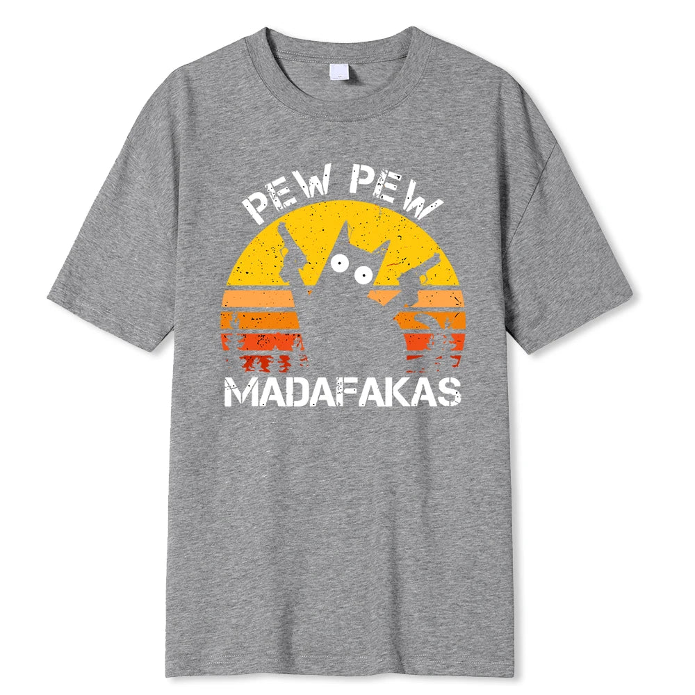 Pew Pew Madafakas Cat With Two Guns Printing Men T Shirts