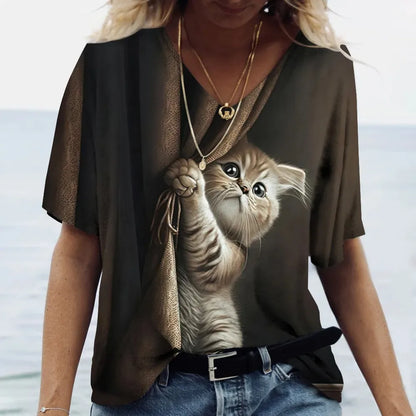 Women's T-shirt Cat Printed Short Sleeve