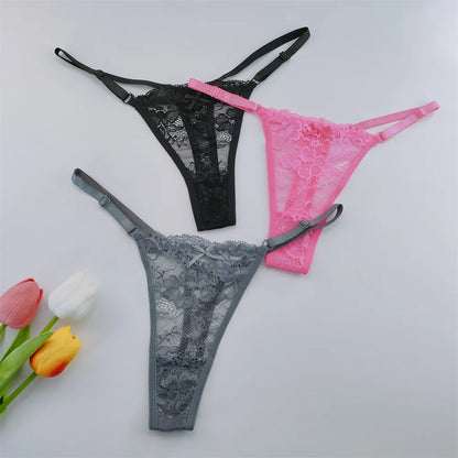 3Pcs Lace Thongs Women Lace Low Waist Panties