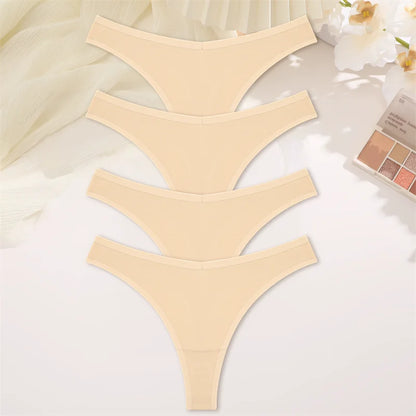 4PCS Women Cotton Thongs Female Sexy Low Waist Panties