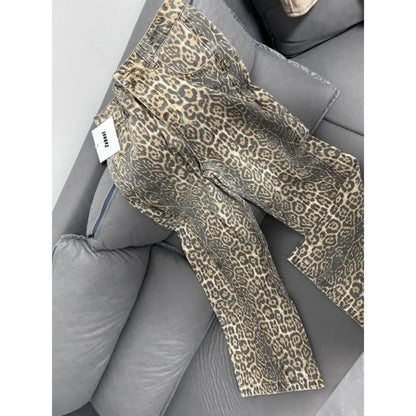 American Retro Leopard High Waist Baggy Jeans