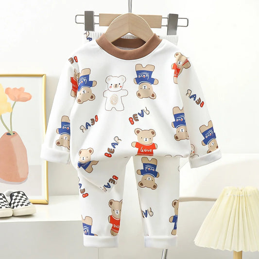 New Kids Autumn Warm Pajamas Boys Girls Cute Cartoon