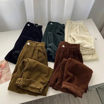 Retro High Waist Corduroy Pants