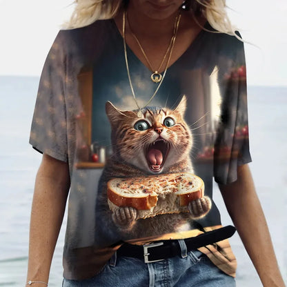 Women's T-shirt Cat Printed Short Sleeve