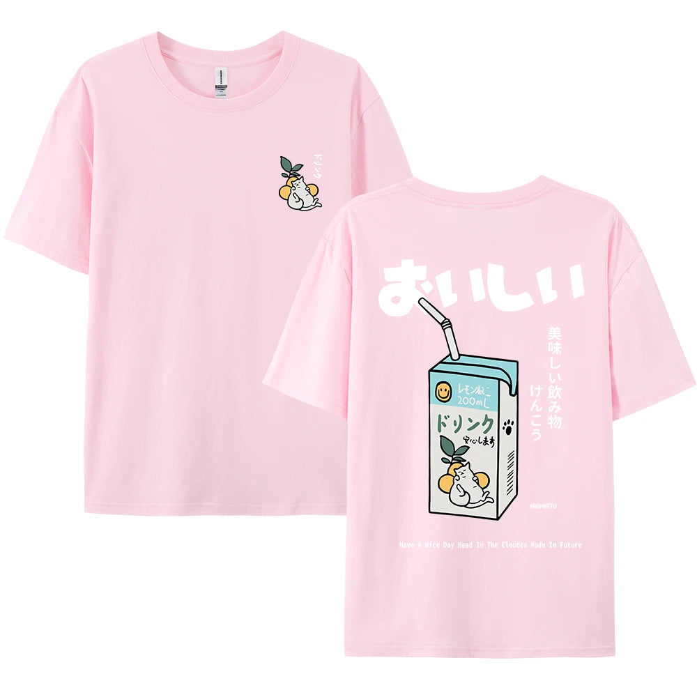 Cute Japanese Cat Print Oversized T-shirt