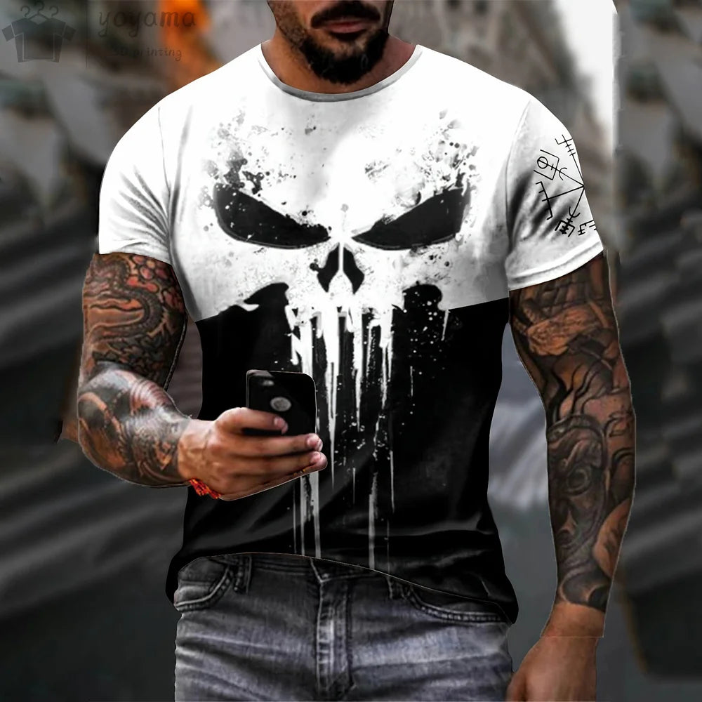 T Shirt 3d Print Military Patriotic Skull O-Neck