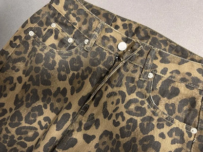 American Retro Leopard High Waist Baggy Jeans