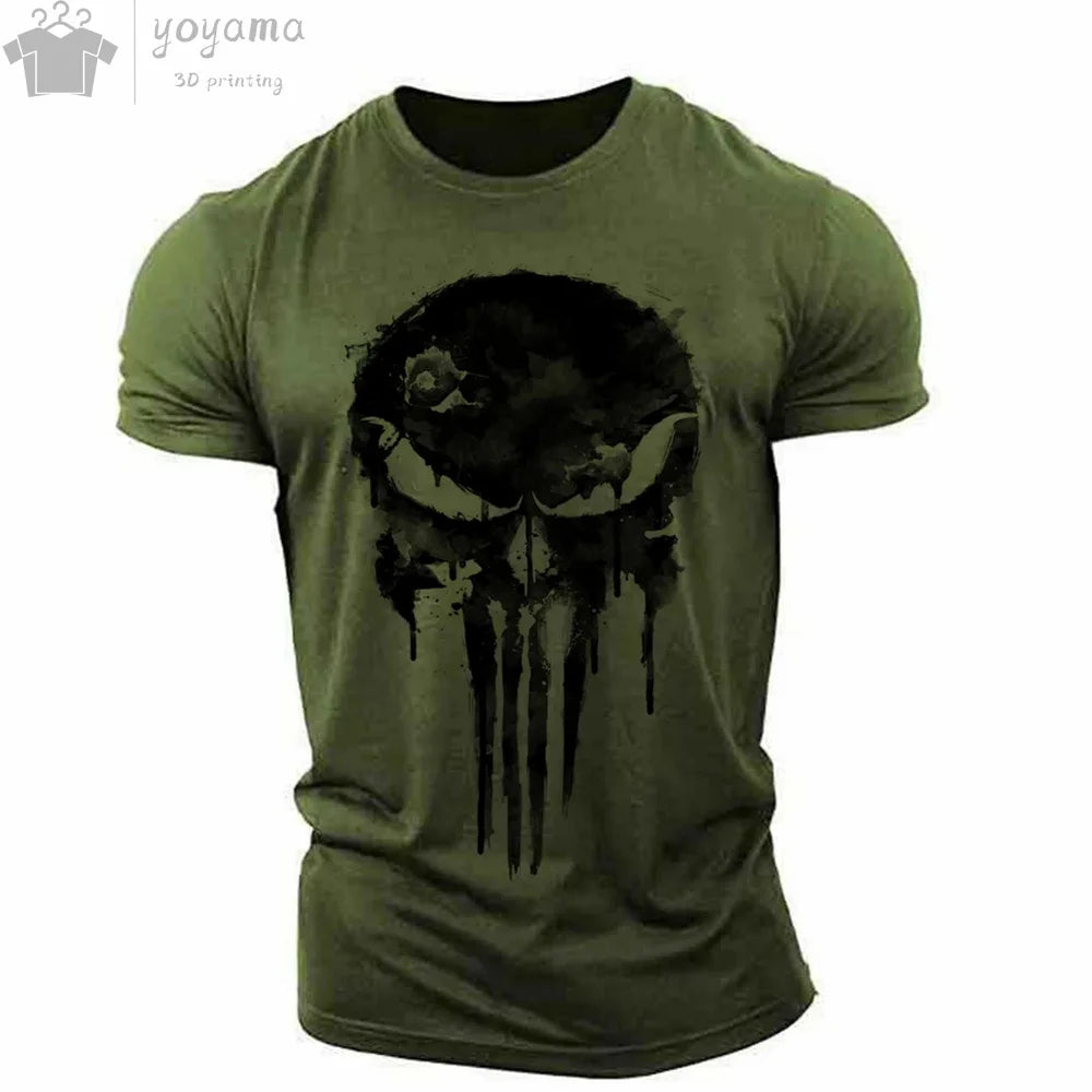 T Shirt 3d Print Military Patriotic Skull O-Neck