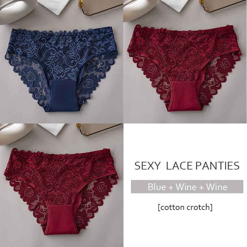 3PCS/Set Luxury Floral Embroidery Lace Panties