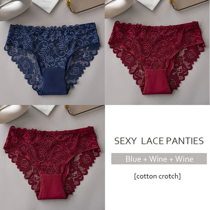 3PCS/Set Luxury Floral Embroidery Lace Panties