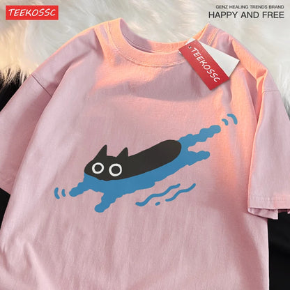 Couple Tees Swimming Black Cat Diving