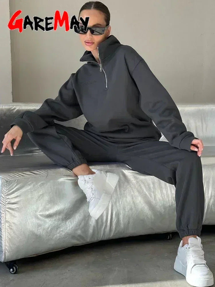 Women's Tracksuit with Zipper Cotton Oversize