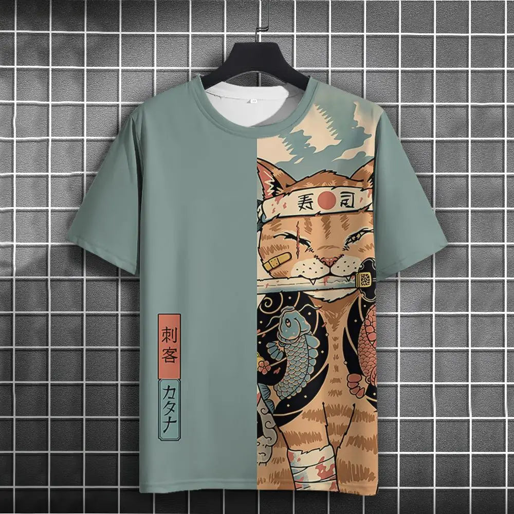 Unisex 2024 T Shirt Japanese Samurai Cat 3d