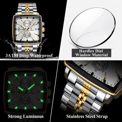 Luxury Square Sport Man Wristwatch Waterproof