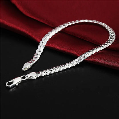 925 Sterling Silver Bracelet 6mm 18/20cm Flat Side