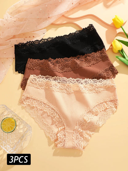 3PCS/Set Sexy Lace Cotton Panties