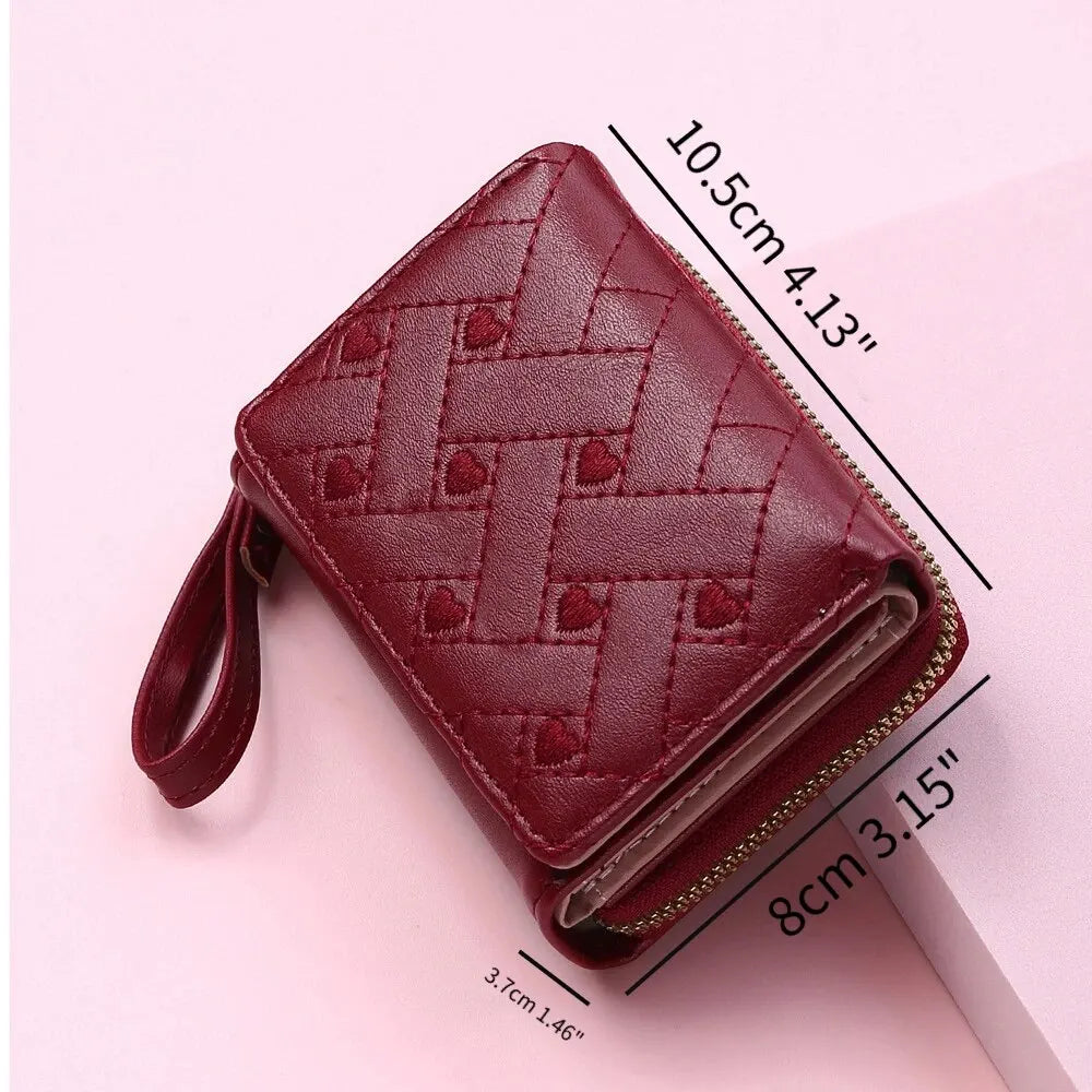 Women's Short Embroidered Love Zero Wallet