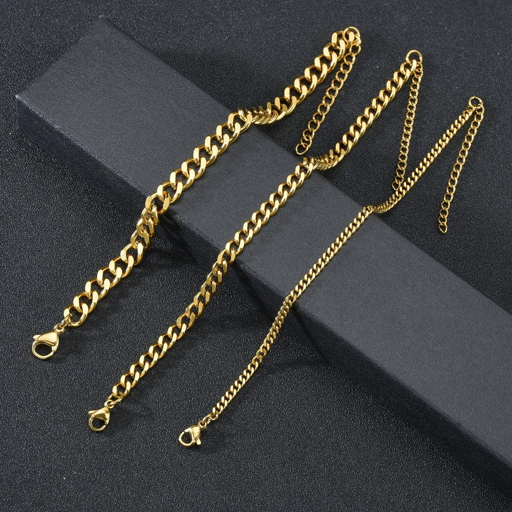 3/5/7mm Stainless Steel Cuban Link Chain Wristband Classic Punk Heavy Male Jewelry Simple Fashion Couple Bracelet for Men Women