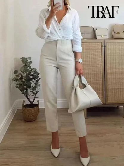 Women Fashion With Pockets Casual Basic Solid Pants