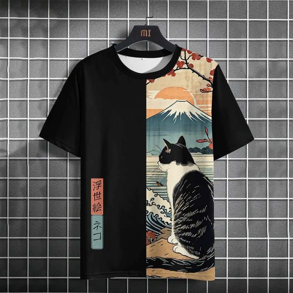 Unisex 2024 T Shirt Japanese Samurai Cat 3d