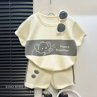 Kids Short Sleeve Suit Striped Girls Boys Set