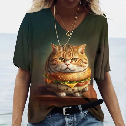 Women's T-shirt Cat Printed Short Sleeve