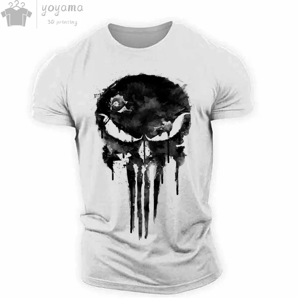 T Shirt 3d Print Military Patriotic Skull O-Neck