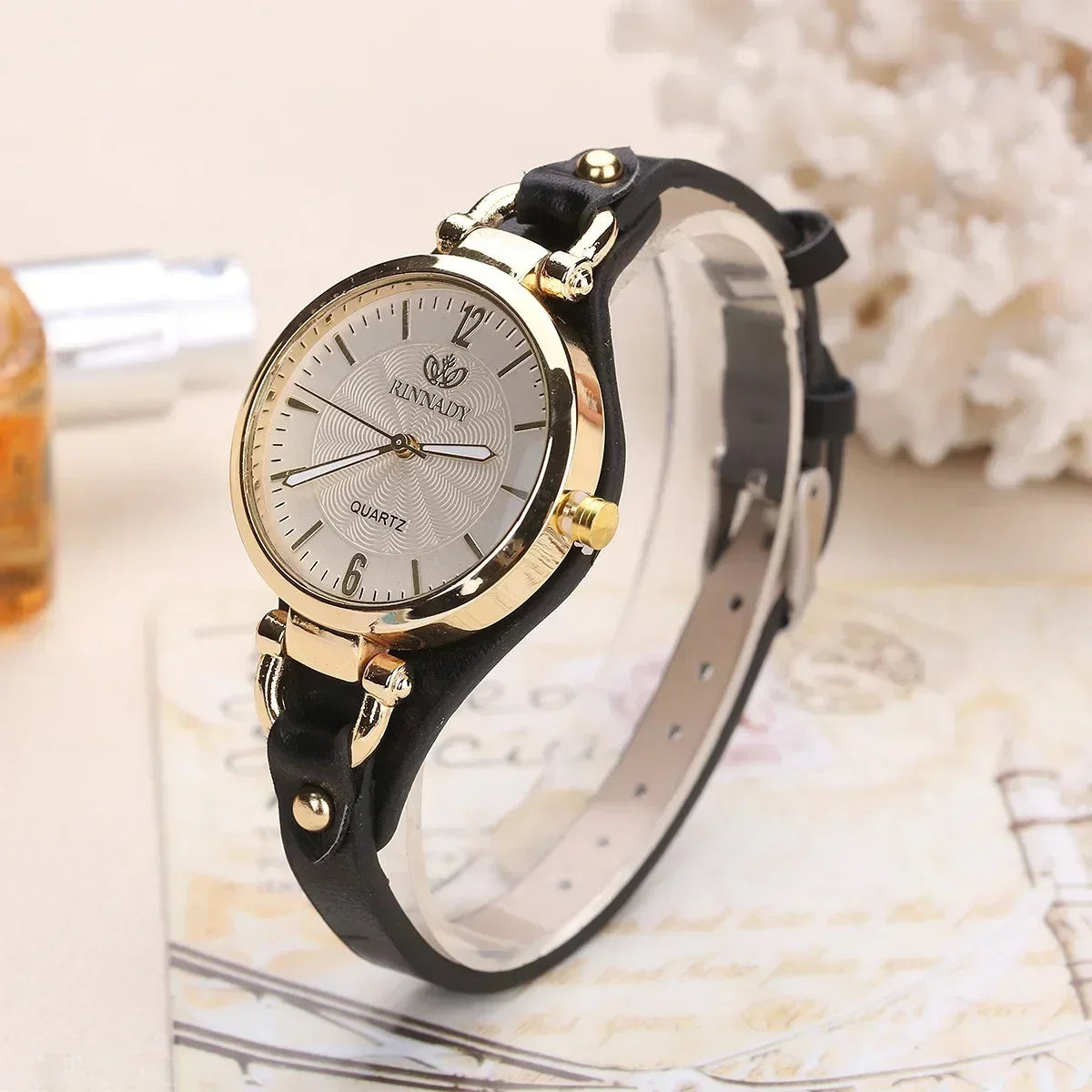 Quartz Watch Women PU Leather Thin Strap Wristwatch