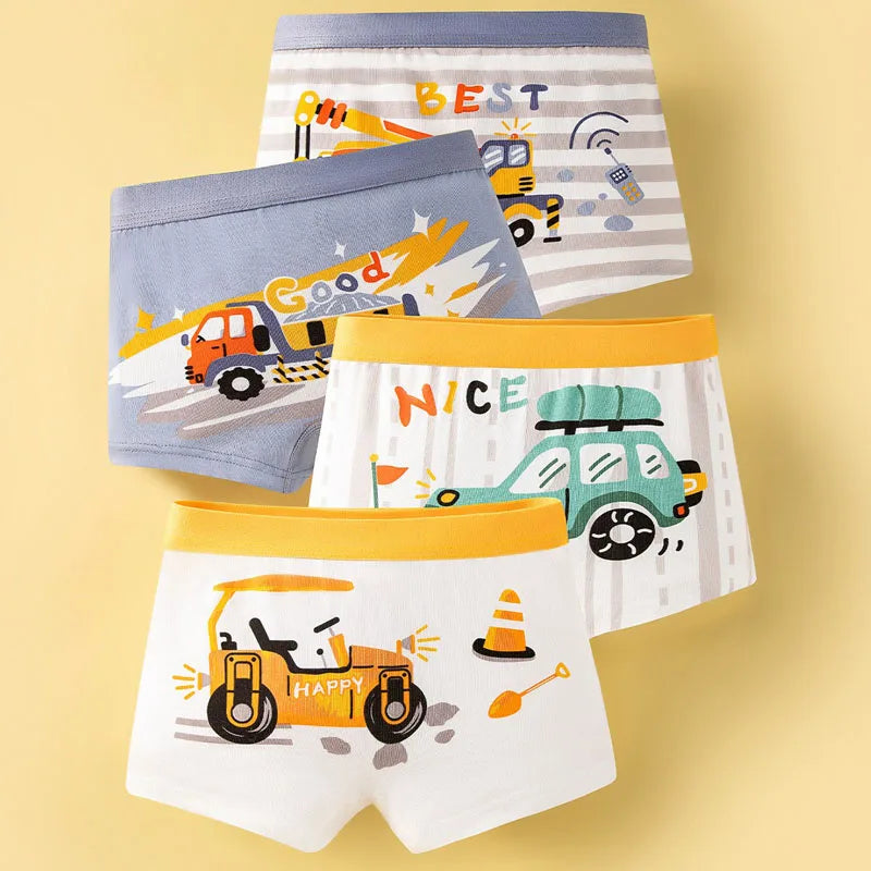 Multipack Cotton Boy Boxer Brief Fun Excavator Pattern Kids Boxers