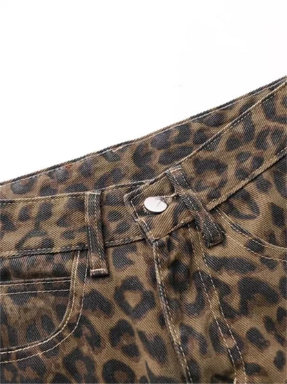 Tan Leopard Jeans Women Denim Pants