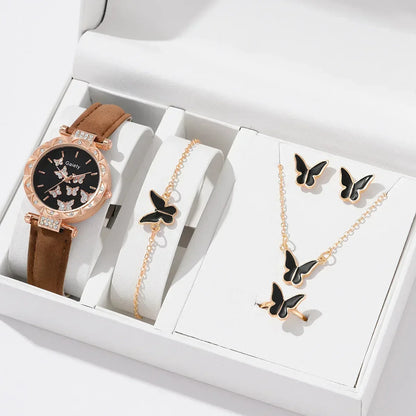 6/1pcs Set Women Watch Ring Necklace Earrings Bracelet