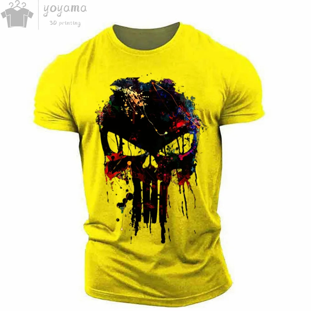 T Shirt 3d Print Military Patriotic Skull O-Neck