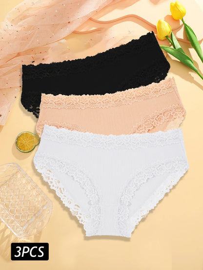 3PCS/Set Sexy Lace Cotton Panties