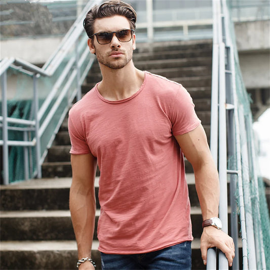 100% Cotton Men T-shirt Casual Soft Fitness