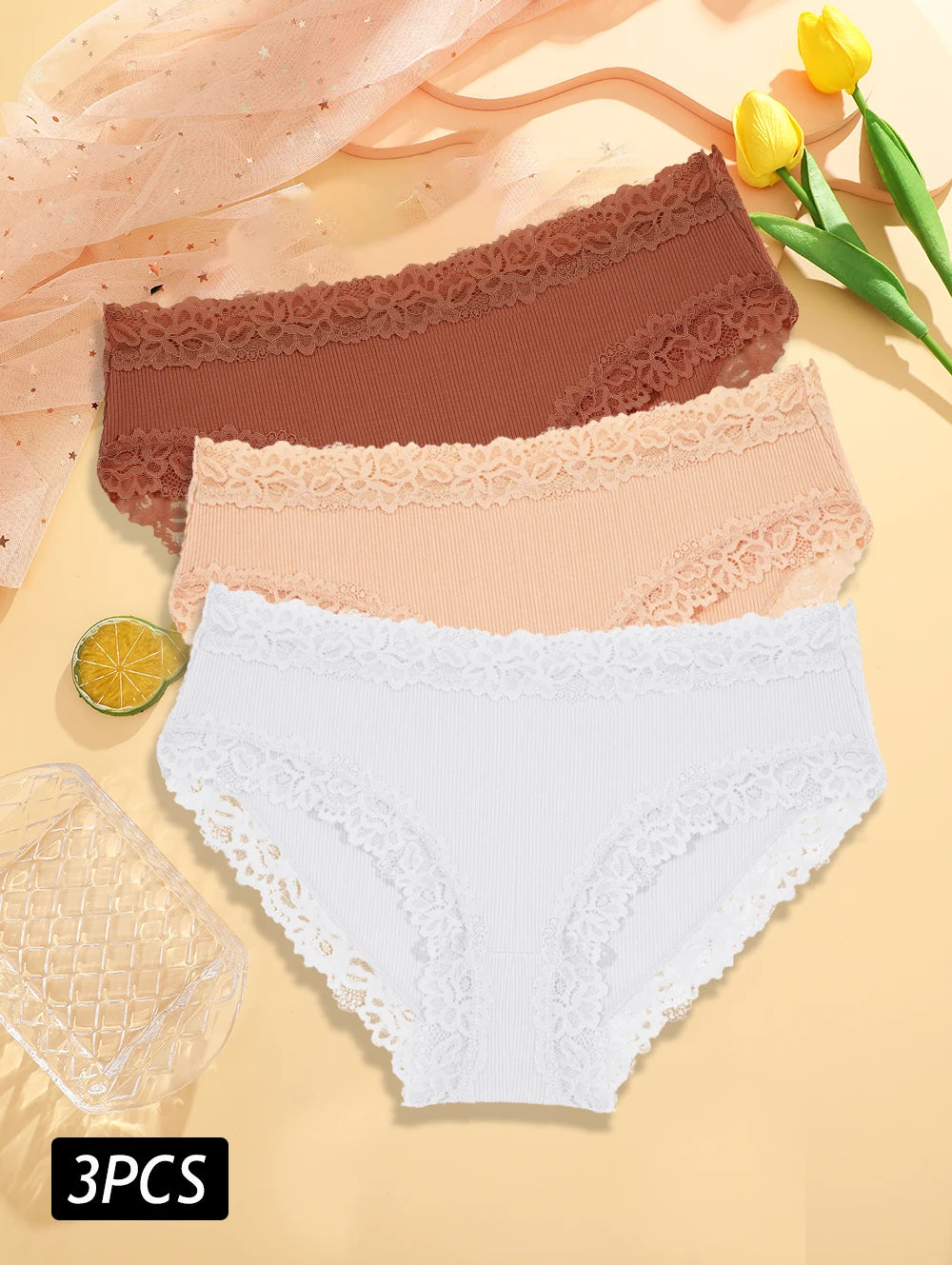 3PCS/Set Sexy Lace Cotton Panties