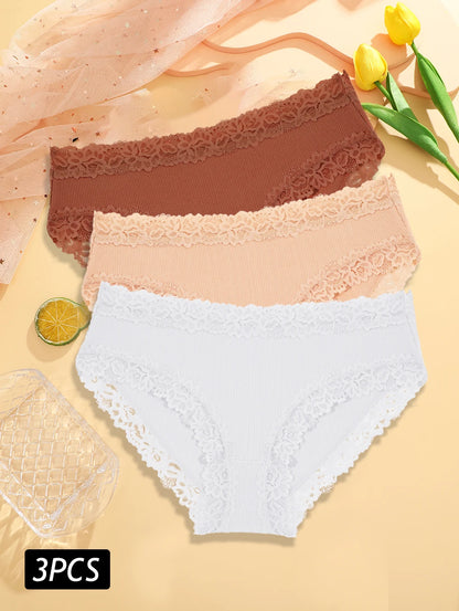 3PCS/Set Sexy Lace Cotton Panties