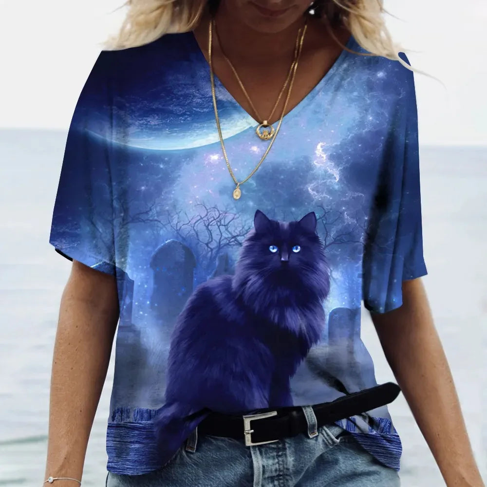 Women's T-shirt Cat Printed Short Sleeve