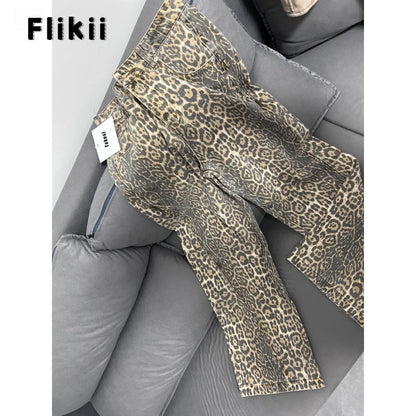 American Retro Leopard High Waist Baggy Jeans