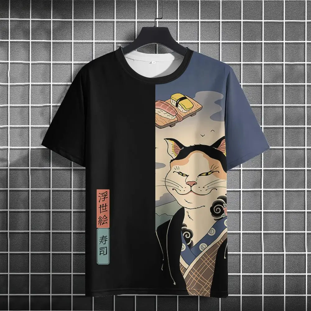 Unisex 2024 T Shirt Japanese Samurai Cat 3d