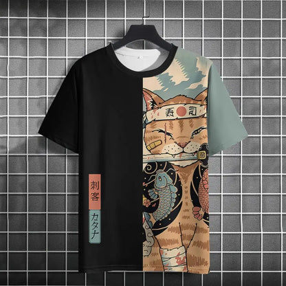 Unisex 2024 T Shirt Japanese Samurai Cat 3d