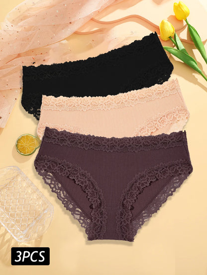 3PCS/Set Sexy Lace Cotton Panties