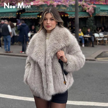 New Fashion Gradient Fluffy Fur Coat