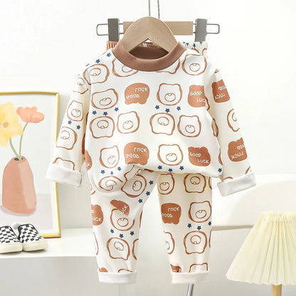 New Kids Autumn Warm Pajamas Boys Girls Cute Cartoon