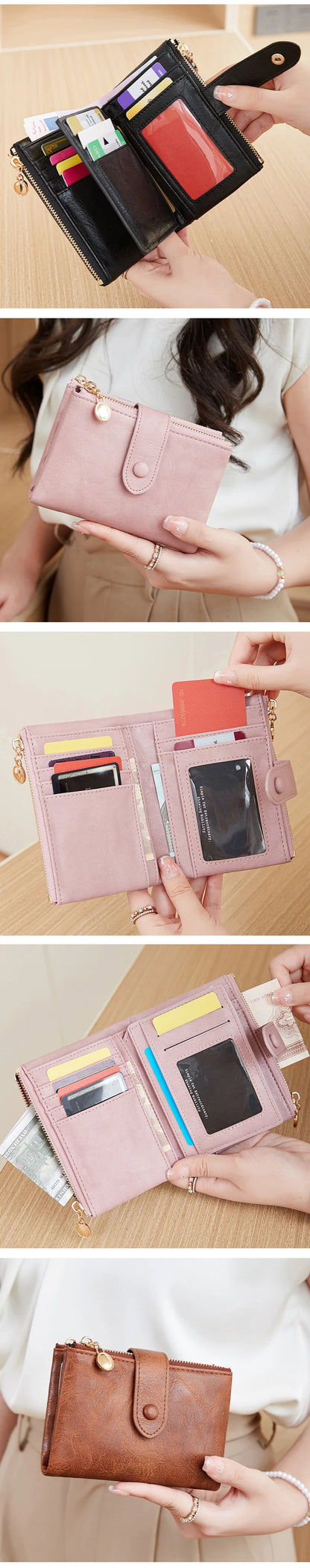 Women's Wallet Short Three Layer Large Capacity Double Zipper